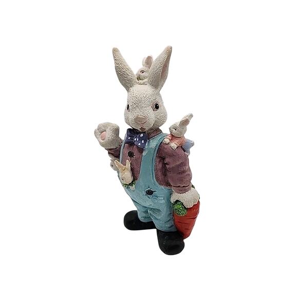 Vintage Resin Rabbit Bunny Dad & Babies 6" Figurine Easter Hand Painted Spring - Picture 3 of 9